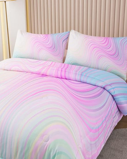 Bodhi Girls Comforter Full Size Colorful Tie Dye Comforter Teen Girl Pink Bedding Set Watercolor Pastel Pink Comforter Set Blue Purple Bedding Set Bright Girly Tie Dye Bedding - LeafyLoom