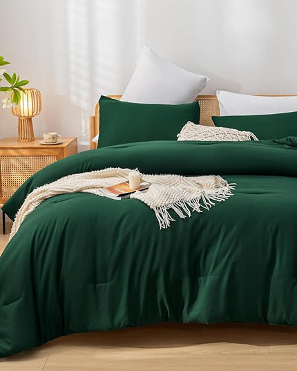 Queen Comforter Set Boho Emerald Green Comforter with 2Pillowcases Soft Microfiber Dark Green 3 Piece Bedding Comforter Set for All Season - LeafyLoom