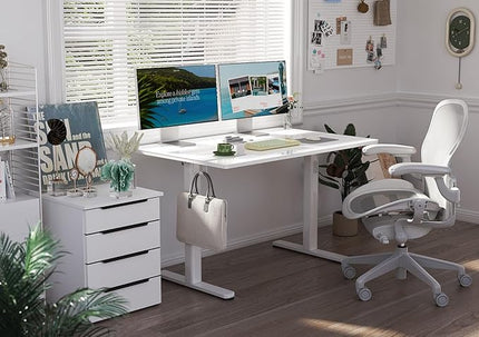 Glass Standing Desk, Electric Standing Desk Adjustable Height, 48 Inch Adjustable Stand Up Desk, Quick Install Home Office Computer Desk, Super White - LeafyLoom