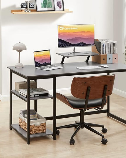 GreenForest Computer Home Office Desk with Monitor Stand and Reversible Storage Shelves,55 inch Modern Simple Writing Study PC Work Table,Grey - LeafyLoom
