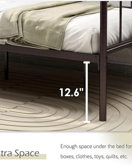 alazyhome Twin Size Metal Daybed Guest Bed Frame for Living Room Bedroom Steel Slat Support No Box Spring Needed Space Saving Brown - LeafyLoom