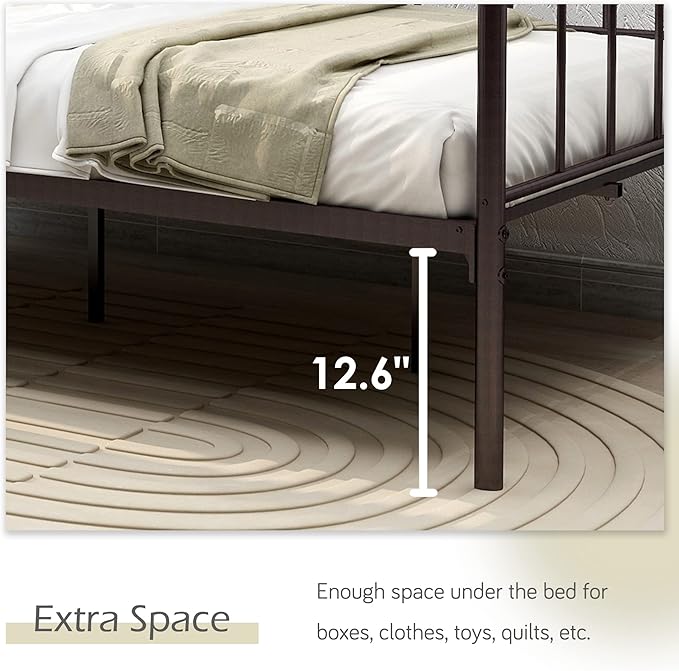 alazyhome Twin Size Metal Daybed Guest Bed Frame for Living Room Bedroom Steel Slat Support No Box Spring Needed Space Saving Brown - LeafyLoom