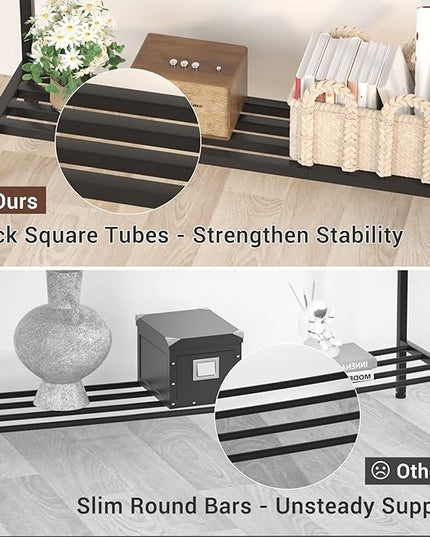 Narrow Console Table with Power Strips, Sofa Table with Storage Shelves for Living Room, 2-tier Foyer Tables for Entryway, Hallway, Behind Couch, Kitchen Counter, 39'', Rustic & Black - LeafyLoom
