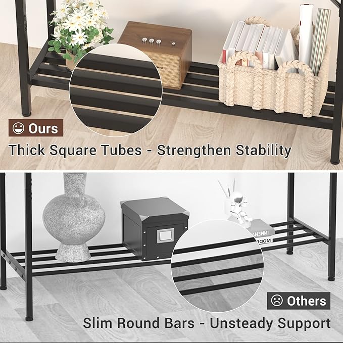 Narrow Console Table with Power Strips, Sofa Table with Storage Shelves for Living Room, 2-tier Foyer Tables for Entryway, Hallway, Behind Couch, Kitchen Counter, 39'', Rustic & Black - LeafyLoom