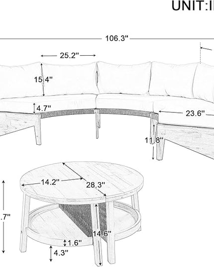 Merax Outdoor Sectional Patio Furniture Sets, Half Moon All Weather Wicker Seating Group, with Cushions and Round Coffee Table, Grey - LeafyLoom