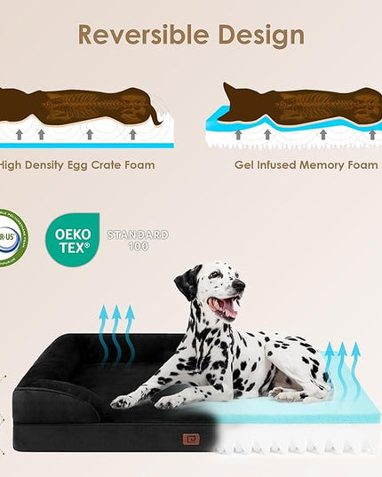 EHEYCIGA Orthopedic Dog Beds for Large Dogs, Waterproof Memory Foam Large Dog Bed with Sides, Non-Slip Bottom and Egg-Crate Foam Large Dog Couch Bed with Washable Removable Cover, Black EHEYCIGA