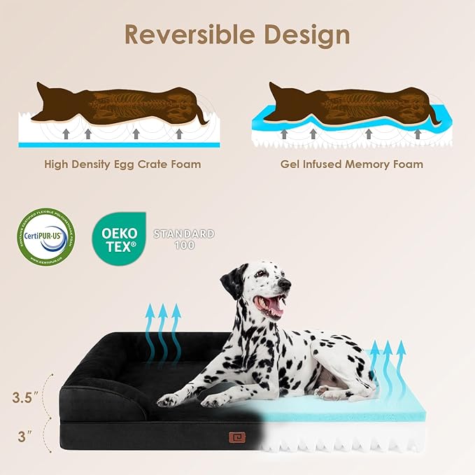 EHEYCIGA Orthopedic Dog Beds for Large Dogs, Waterproof Memory Foam Large Dog Bed with Sides, Non-Slip Bottom and Egg-Crate Foam Large Dog Couch Bed with Washable Removable Cover, Black EHEYCIGA