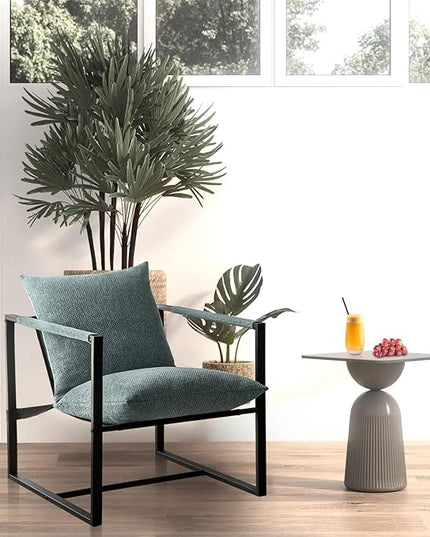 Wimarsbon Modern Accent Chair, Mid Century Sitting Chair with Sponge Cushion, Comfy and Sturdy Lounge Chair with Metal Leg for Bedroom, Living Room, Office,Easy Assembly (Linen - Aqua) - LeafyLoom