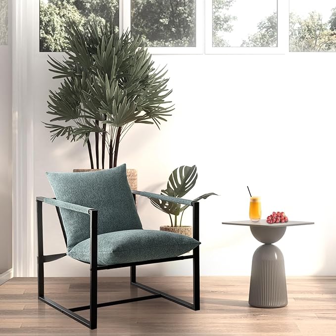 Wimarsbon Modern Accent Chair, Mid Century Sitting Chair with Sponge Cushion, Comfy and Sturdy Lounge Chair with Metal Leg for Bedroom, Living Room, Office,Easy Assembly (Linen - Aqua) - LeafyLoom