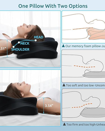 DONAMA Cervical Pillow for Neck and Shoulder,Contour Memory Foam Pillow,Ergonomic Neck Support Pillow for Side Back Stomach Sleepers with Pillowcase - LeafyLoom