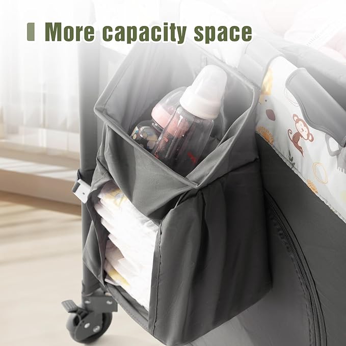 5 in 1 Infant Newborn Baby Crib,Baby Bassinet Bedside Cribs,Pack and Play with Bassinet and Changing Table,Portable Travel Baby Playpen with Bassinet Toys & Music Box,Portable Travel Crib,Dark Gray - LeafyLoom