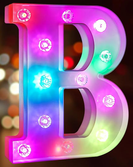 Glintee Light Up Letters Letter Lights - Colorful LED Letters Lights Alphabet for Romantic Valentines Day Night Lights Wedding Birthday Party Home Bar Decor- (Colorful B) - LeafyLoom