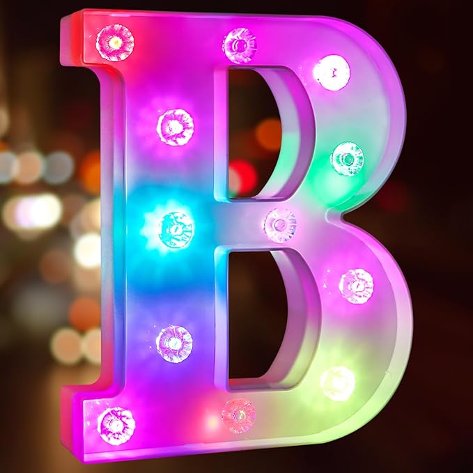 Glintee Light Up Letters Letter Lights - Colorful LED Letters Lights Alphabet for Romantic Valentines Day Night Lights Wedding Birthday Party Home Bar Decor- (Colorful B) - LeafyLoom