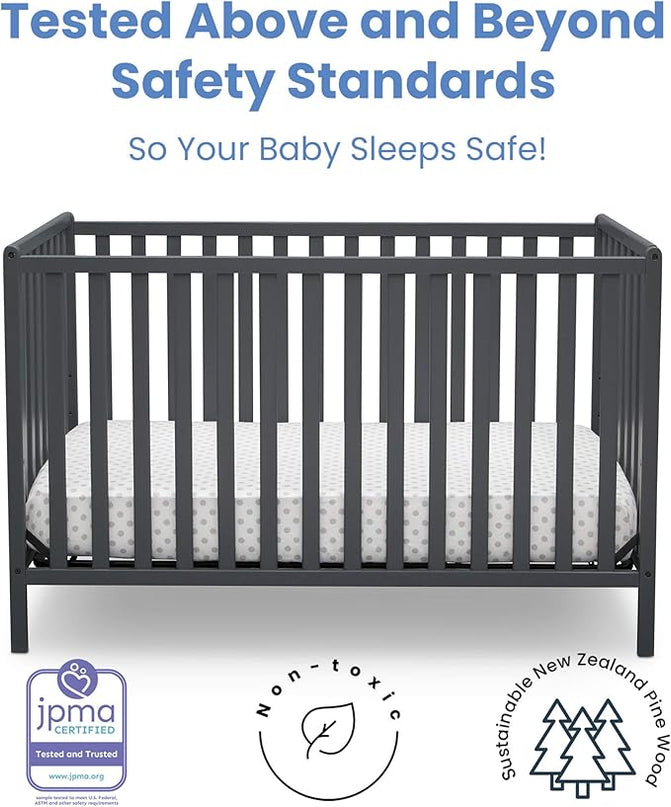 Delta Children Heartland 4-in-1 Convertible Crib, Charcoal Grey + Delta Children Twinkle Galaxy Dual Sided Recycled Fiber Core Crib and Toddler Mattress (Bundle) - LeafyLoom