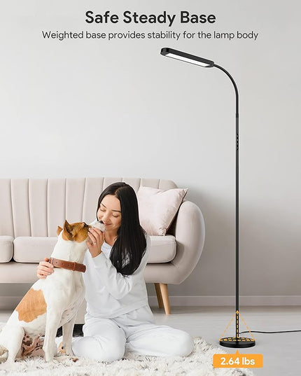 MediAcous Floor Lamp, LED Floor Lamp for Living Room, 5 Colors & Brightness & Step-less Adjustable, Standing Lamp with 1H Timer, Remote & Button, Dimmable Reading Floor Lights, Work with Wall Switch - LeafyLoom