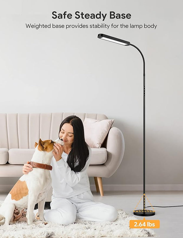 MediAcous Floor Lamp, LED Floor Lamp for Living Room, 5 Colors & Brightness & Step-less Adjustable, Standing Lamp with 1H Timer, Remote & Button, Dimmable Reading Floor Lights, Work with Wall Switch - LeafyLoom