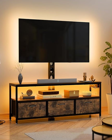 JUSTOGO TV Stand with Mount and Power Outlet, TV Stand with Drawers Storage for Living Room Bedroom, LED Entertainment Center for 45/55/60/65 inch TVs, Height Adjustable Media Console, Rustic - LeafyLoom