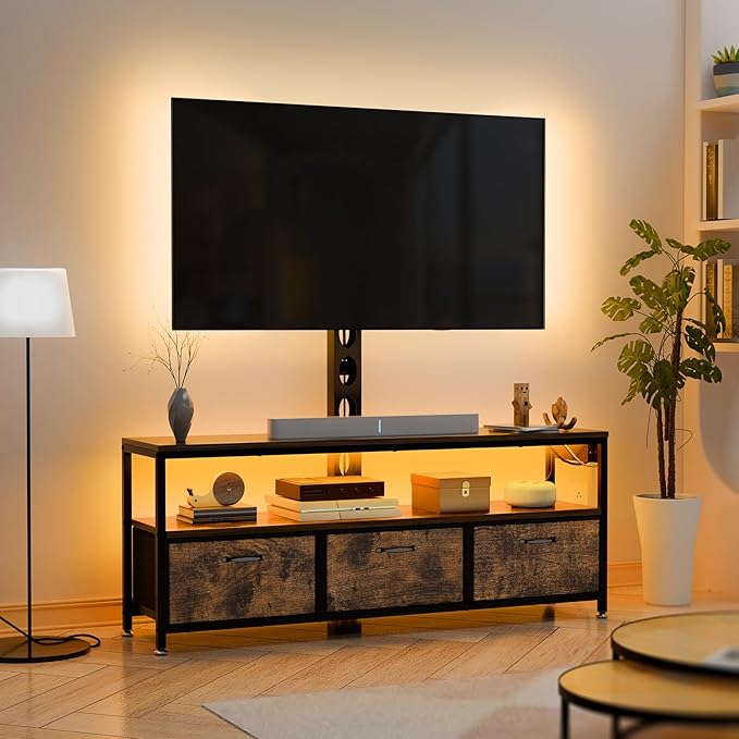 JUSTOGO TV Stand with Mount and Power Outlet, TV Stand with Drawers Storage for Living Room Bedroom, LED Entertainment Center for 45/55/60/65 inch TVs, Height Adjustable Media Console, Rustic - LeafyLoom