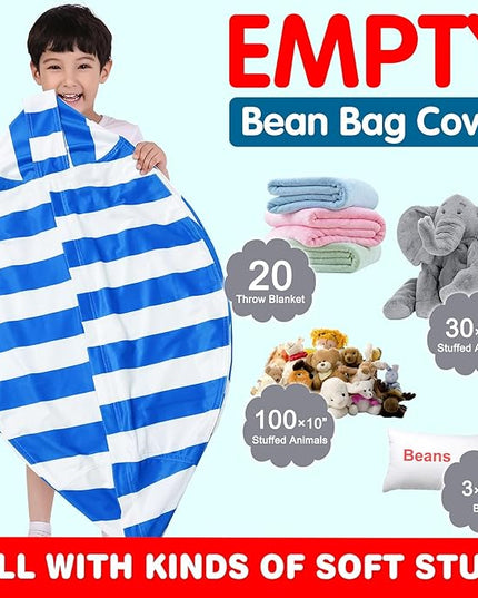 Lukeight Stuffed Animal Storage Bean Bag Chair Cover for Kids, Zipper Beanbag Chair Cover for Organizing Toddler & Kids' Rooms Plush Toys (Blue+White Velvet, XX-Large) - LeafyLoom