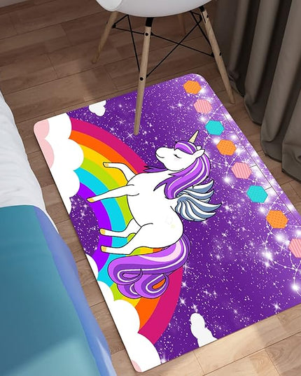 Unicorn Rugs for Girls Bedroom Small Unicorn Area Rugs for Girls Bedroom Rainbow Carpet Kids Unicorn Rugs for Bedroom Girls Living Room Floor Mat, Purple, 2'×3' - LeafyLoom