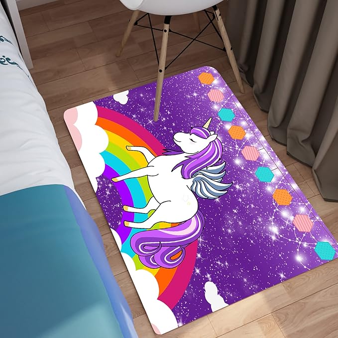 Unicorn Rugs for Girls Bedroom Small Unicorn Area Rugs for Girls Bedroom Rainbow Carpet Kids Unicorn Rugs for Bedroom Girls Living Room Floor Mat, Purple, 2'×3' - LeafyLoom
