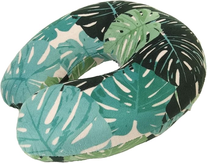Adult Cozy Soft Microfiber Neck Pillow, Compact, Perfect for Plane or Car Travel, Monstera Leaf - LeafyLoom