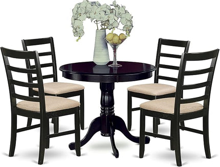 East West Furniture ANPF5-CAP-C 5 Piece Set Includes a Round Kitchen Table with Pedestal and 4 Linen Fabric Upholstered Dining Chairs, 36x36 Inch - LeafyLoom