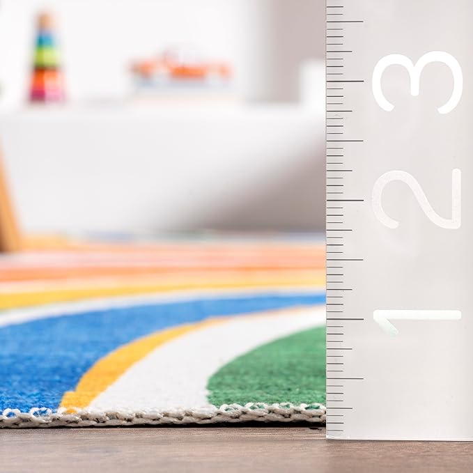 nuLOOM Classic Double Rainbow Machine Washable Kids Ultra Thin Area Rug, 7x9, White Multi - LeafyLoom