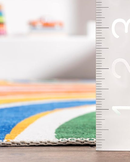 nuLOOM Classic Double Rainbow Machine Washable Kids Ultra Thin Area Rug, 3' x 5', White Multi - LeafyLoom
