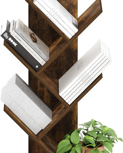 Furinno Tree Bookshelf 5-Tier Floor Standing Tree Bookcase, Amber Pine - LeafyLoom