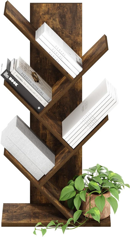 Furinno Tree Bookshelf 5-Tier Floor Standing Tree Bookcase, Amber Pine - LeafyLoom