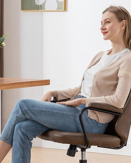 Executive Office Chair, Home Office Desk Chair, High Back PU Leather Desk Chair, 360° Swivel Computer Chair, Height Adjustable Tilt Vanity Task Chair for Office, Reading Meeting Room - LeafyLoom