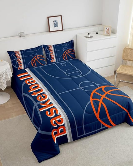 Feelyou Basketball Bedding Set Queen Size Gaming Sports Comforter Set for Kids Boys Girls Decor Ball Games Comforter Basketball Lover Duvet Set Bedroom Quilt Set - LeafyLoom