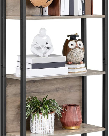 VASAGLE 5-Tier Bookshelf, Book Shelf, Industrial Bookcase, with Steel Frame, for Living Room, Home Office, Bedroom, 9.4 x 24.4 x 65 Inches, Greige and Black ULLS025B02 - LeafyLoom