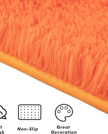 Softlife Area Rug for Living Room, 5x8 Feet Plush Fluffy Rug for Bedroom, Orange Furry Shag Rug for Aesthetic Christmas Room Decor, Ultra Soft Modern Fuzzy Faux Fur Carpet for Kids Nursery Room Dorm - LeafyLoom