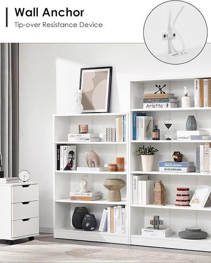 Farini White Bookshelf for Bedroom 5 Shelf Office Bookcase 60 Inches Tall Modern Wood Bookshelf for Living Room 5 Tier Wide Manga Bookshelf Library Bookcase - LeafyLoom