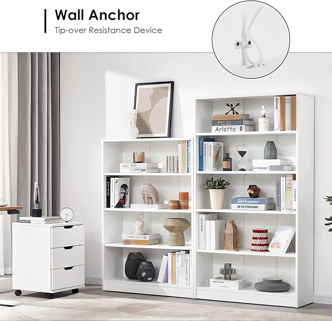 Farini White Bookshelf for Bedroom 5 Shelf Office Bookcase 60 Inches Tall Modern Wood Bookshelf for Living Room 5 Tier Wide Manga Bookshelf Library Bookcase - LeafyLoom