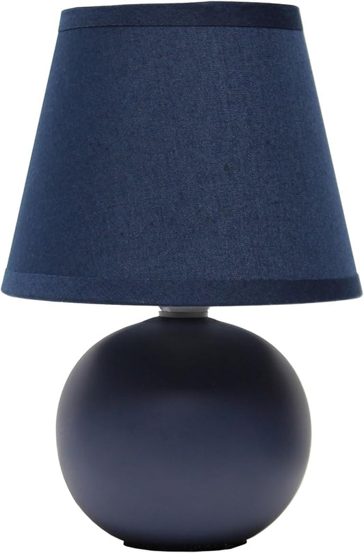 Simple Designs LT2008-BLU Mini Ceramic Globe Table Lamp with Matching Fabric Shade, Blue - LeafyLoom