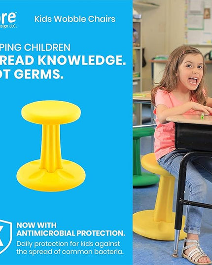 Kore Kids Wobble Chair - Flexible Seating Stool for Classroom & Elementary School, ADD/ADHD - Made in The USA - Age 6-7, Grade 1-2, Yellow (14in) - LeafyLoom