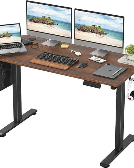 STARY Electric Memory Preset 48 x 24 Inches Adjustable Height Computer Workstation Sit Stand Home Office Desk with Splice Board, 4824, Rustic Brown/Black Frame - LeafyLoom