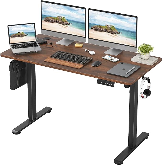STARY Electric Memory Preset 48 x 24 Inches Adjustable Height Computer Workstation Sit Stand Home Office Desk with Splice Board, 4824, Rustic Brown/Black Frame - LeafyLoom