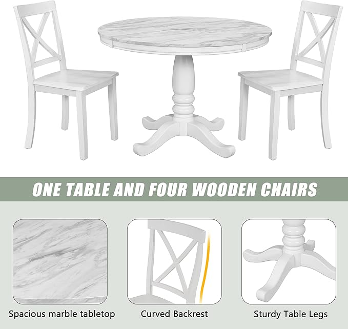 NicBex Dining Table Set Kitchen & Dining Room Tables 5 Pieces Dining Table and Chairs Set for 4 Persons, Kitchen Room Solid Wood Table with 4 Chairs for Small Space, White - LeafyLoom