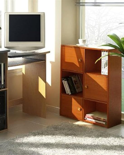 Furinno Pasir 3 Tier Shelf with 3 Door/Round Handle, Steam Beech - LeafyLoom