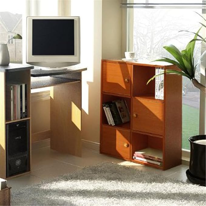 Furinno Pasir 3 Tier Shelf with 3 Door/Round Handle, Steam Beech - LeafyLoom