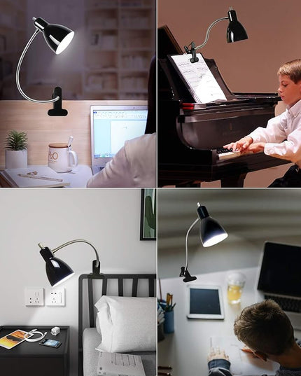 Desk lamp Eye-Caring Table Lamps, 360°Rotation Gooseneck Clip on Lamp Reading Light Portable Reading Book Light, Clamp Light, Study Desk Lamps for Bedroom and Office Home Lighting (Black) - LeafyLoom