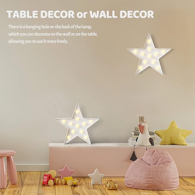 White Star Birthday Party Decorations, Battery Powered Star Night Light for Kids, Kids Room Decor for Bedrooms, Baby Night Light, Toddler Room Decor, Kids Room Decor, Wall Decor for Bedroom - LeafyLoom