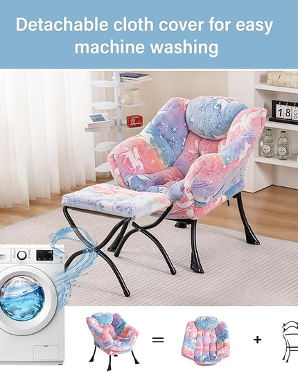 Welnow Toddler Kids Lazy Chair with Ottoman, Glow in The Dark Accent Comfy Lounge Children Armchair Couch with Removable Cover, Detachable Reading Chair with Footrest for Boy or Girl - LeafyLoom