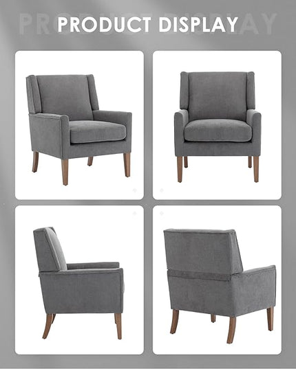 COLAMY Modern Wingback Living Room Chair, Upholstered Fabric Accent Armchair, Single Sofa chair with Lounge Seat and Wood Legs for Bedroom/Office/Reading Spaces, Gery - LeafyLoom