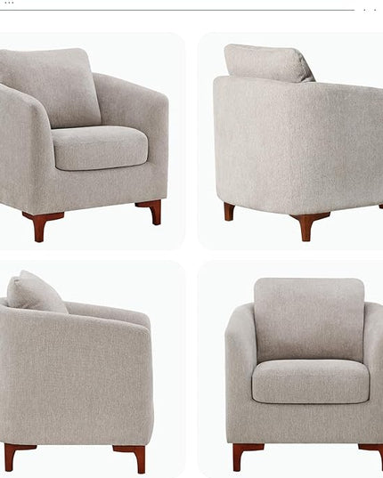 COLAMY Cozy Accent Chair & Ottoman Set, Modern Upholstered Fabric Living Room Chair Armchair with Back Pillow and Wooden Legs for Bedroom, Reading Room, Light Grey - LeafyLoom