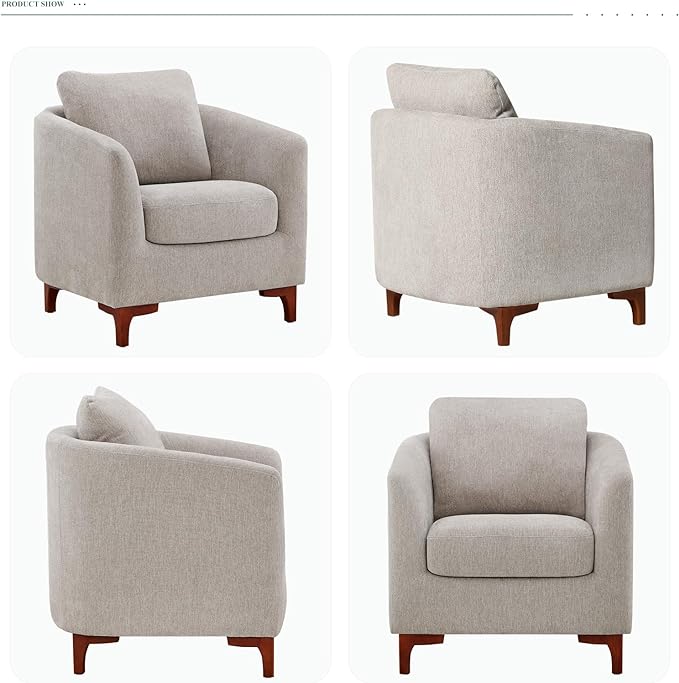 COLAMY Accent Chairs & Ottoman Set of 2, Upholstered Fabric Living Room Chair Armchair with Back Pillow and Wooden Legs for Reading Room, Light Grey - LeafyLoom